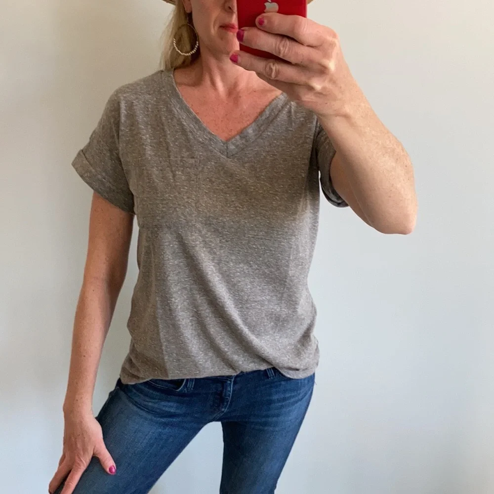 Heather Grey V Neck Short Sleeve Tee - Picture 2 of 9